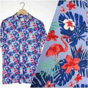 Tailorbyrd Men's Flamingo Print Bird Tropical Performance Polo Shirt Size Medium